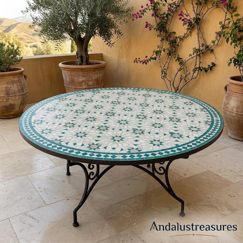 Moroccan Mosaic Side Table, Handmade Zellige Tile Top, 30-120 Cm.