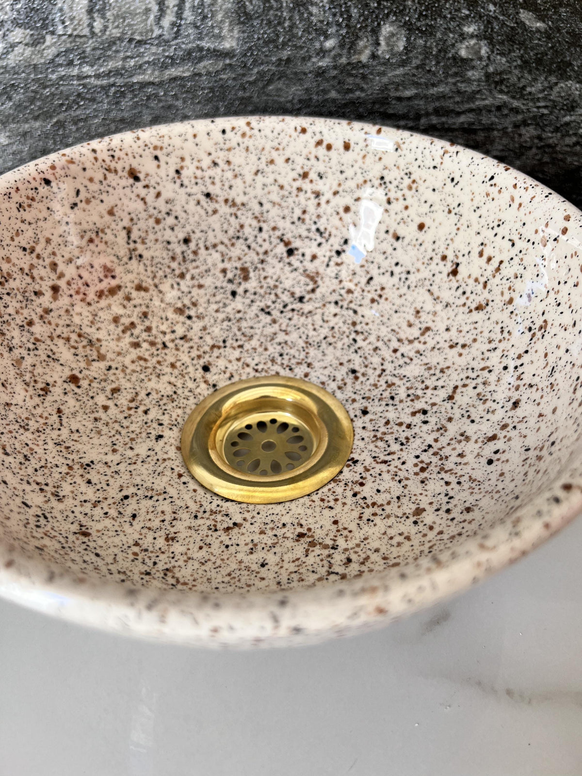 moroccan ceramic vessel sink Hand-Painted Tinin Basin Brass Drain