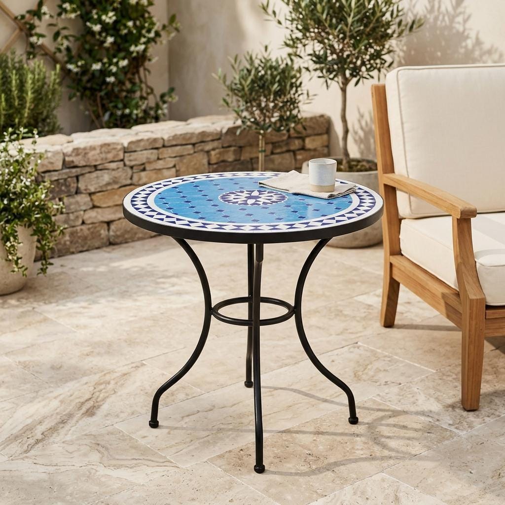 Moroccan Zellige Coffee Table, Hand-Glazed Top, Iron Hairpin Base