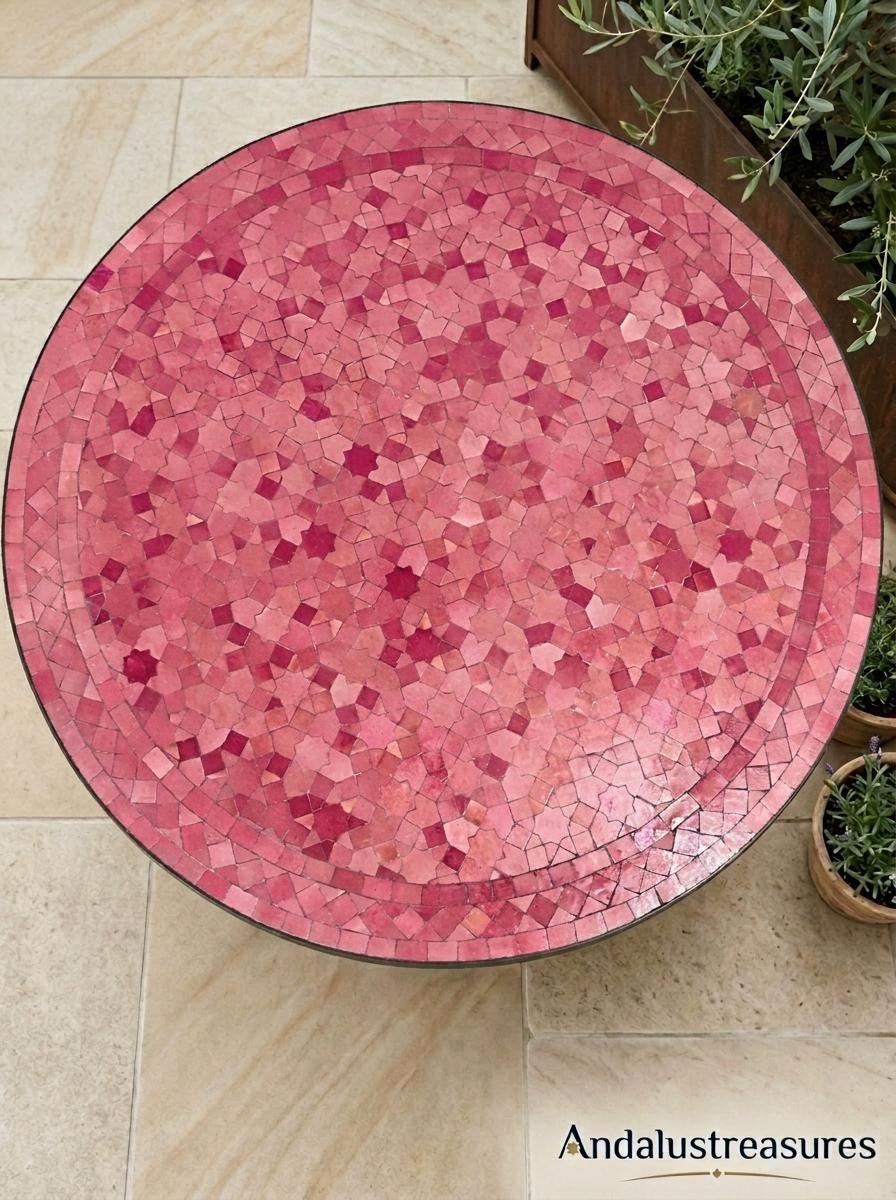 Moroccan Zellige Coffee Table, Handmade Round 36in, Powder-Coated
