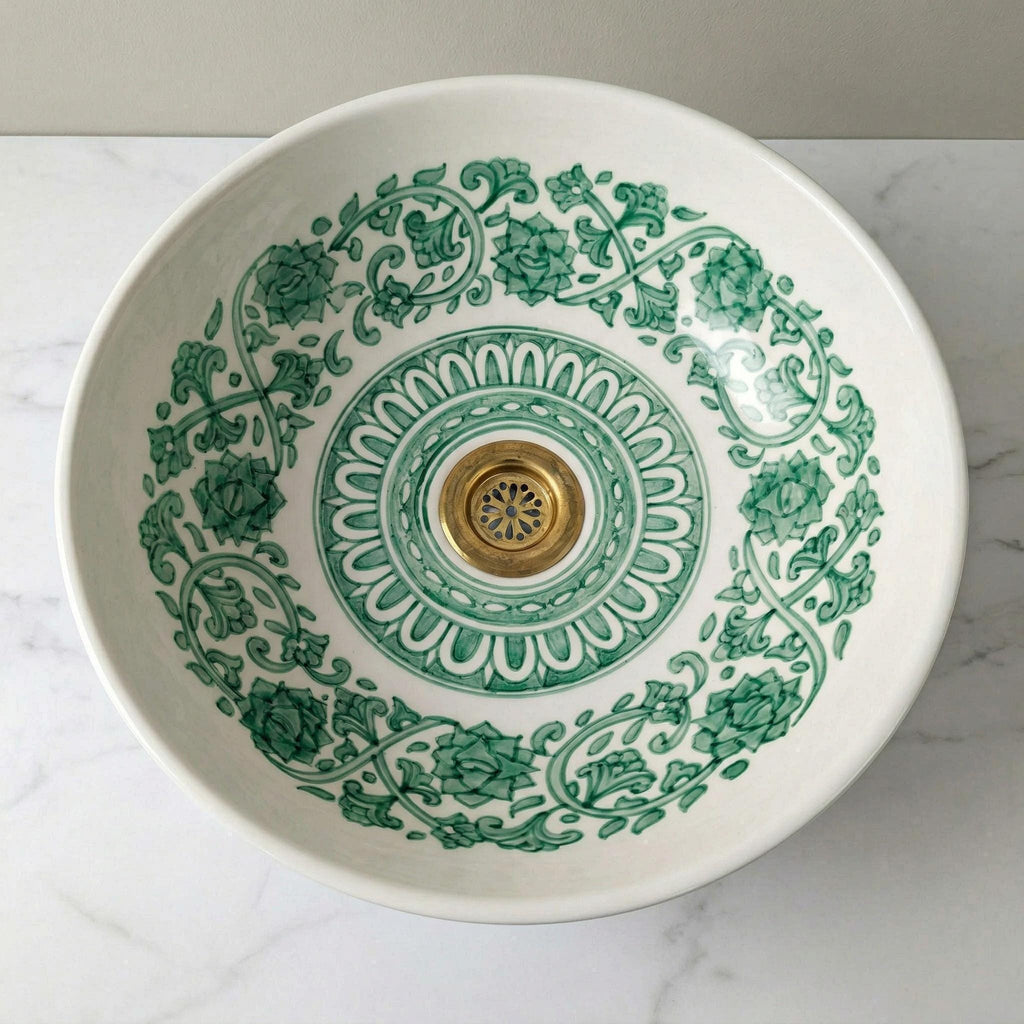 Ceramic Vessel Sink, Moroccan Ruby Red Handmade, 8"–16" Dia Basin
