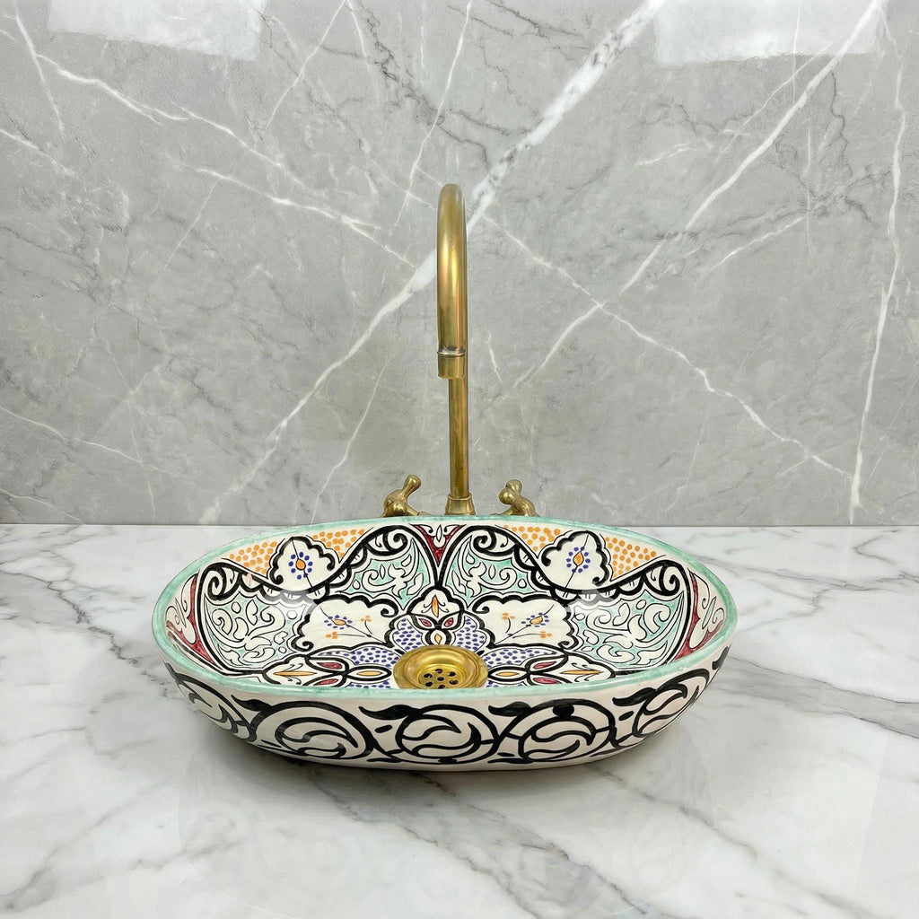 Warda Moroccan Handmade Ceramic Bathroom Sink | Oval Vessel Basin