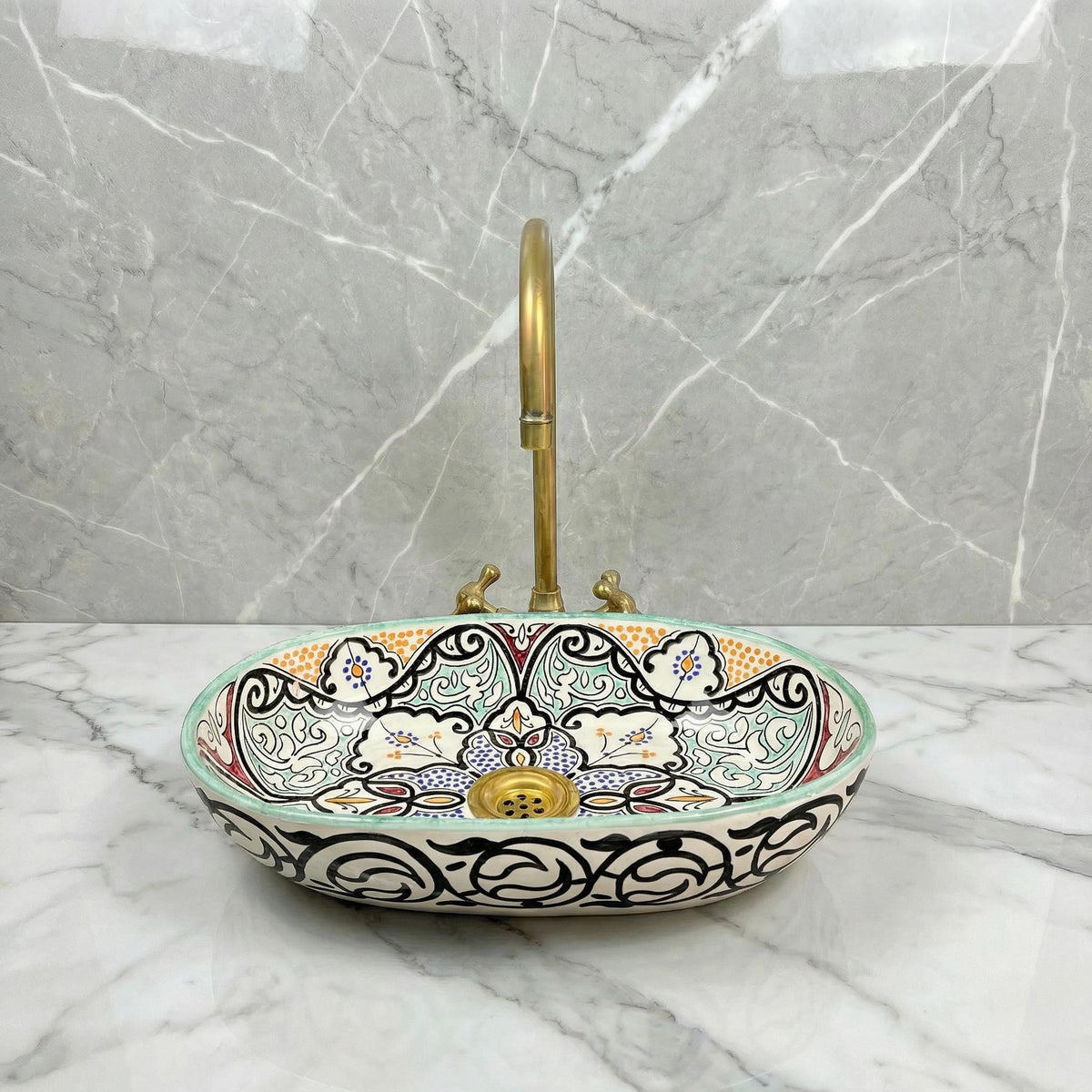 Warda Moroccan Handmade Ceramic Bathroom Sink | Oval Vessel Basin
