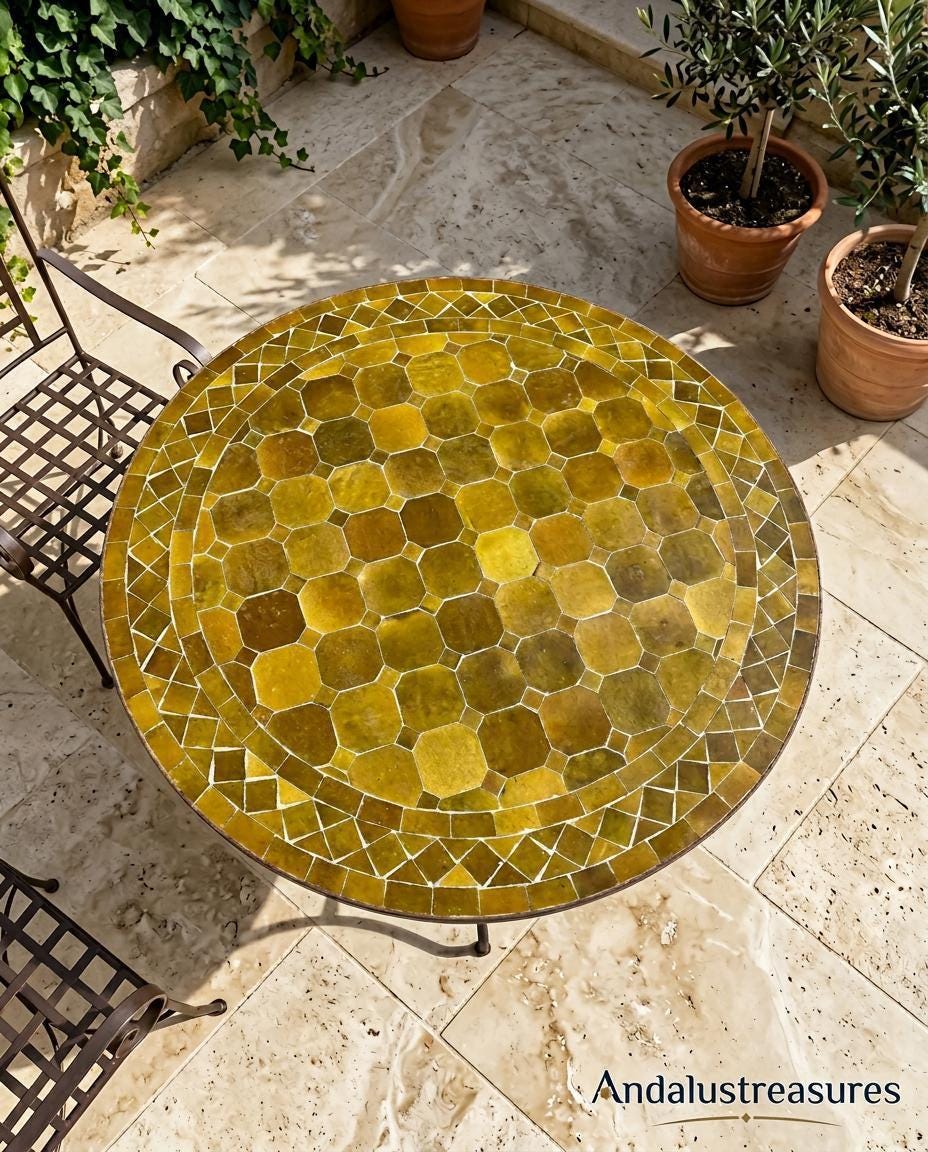 Moroccan Mosaic Side Table, Handcut Zellige Tile Top, 12-48 In Lg
