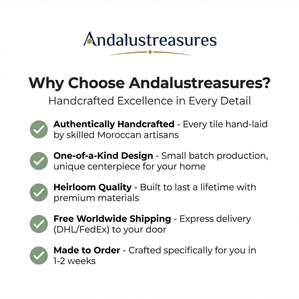 The image is a list of reasons why someone should choose Andalustreasures over other products.