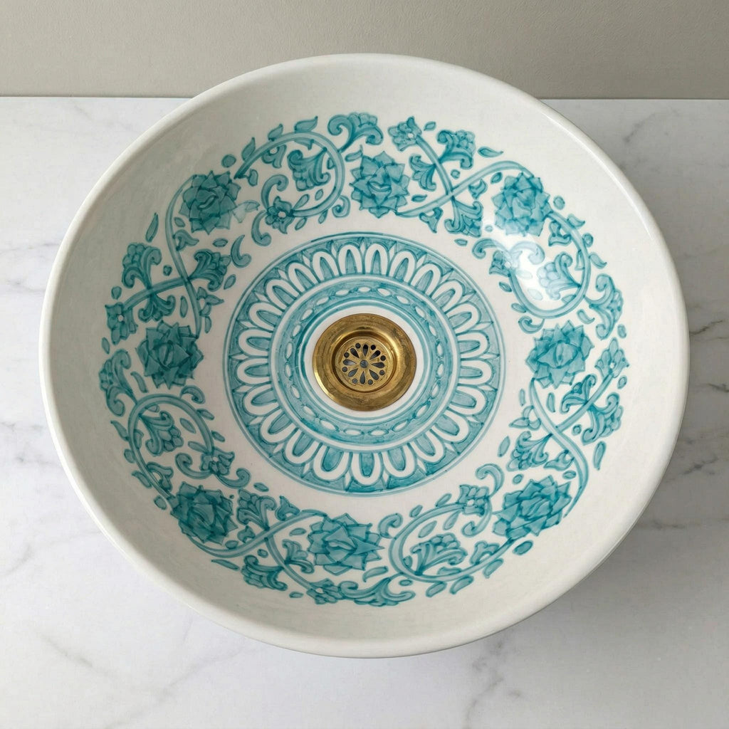Ceramic Vessel Sink, Moroccan Ruby Red Handmade, 8"–16" Dia Basin