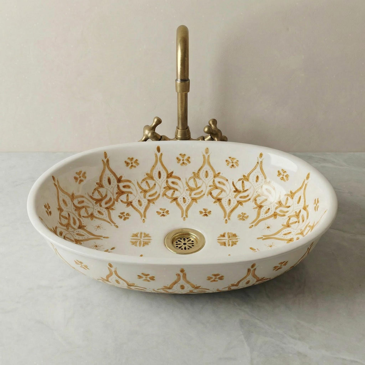Ceramic Vessel Sink' Cobalt Oval 40cm Porcelain Basin BrassDrain