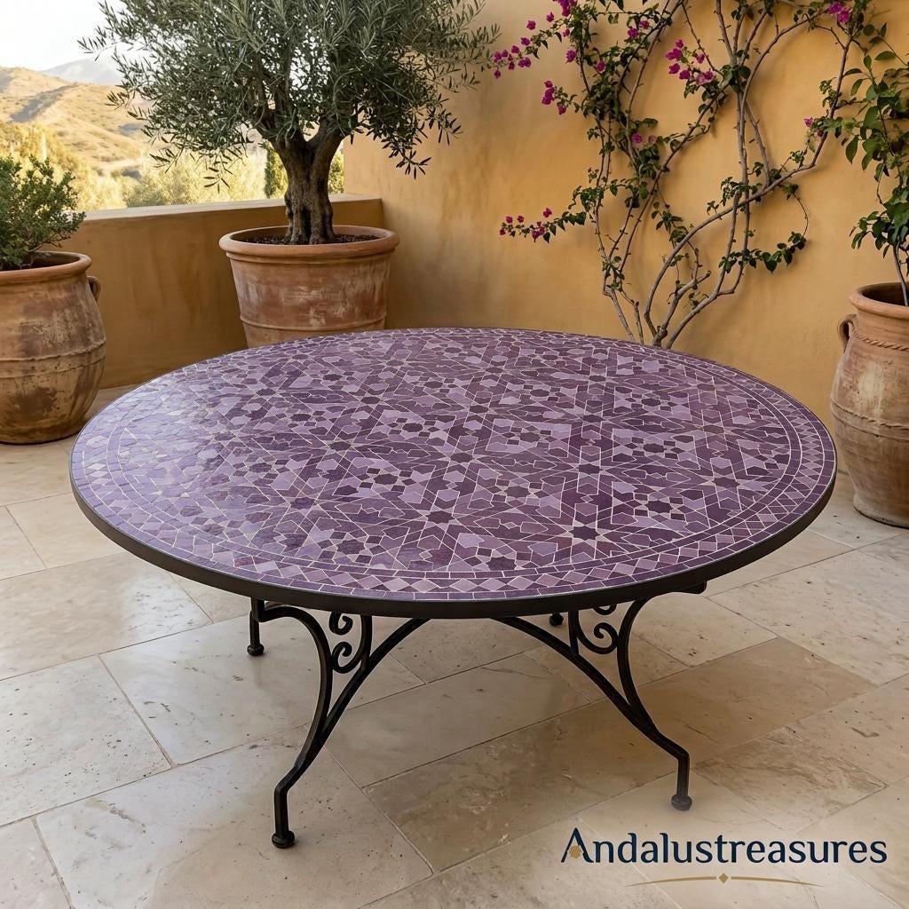 Moroccan Mosaic Side Table, Handmade Zellige Tile Top, 30-120 Cm.