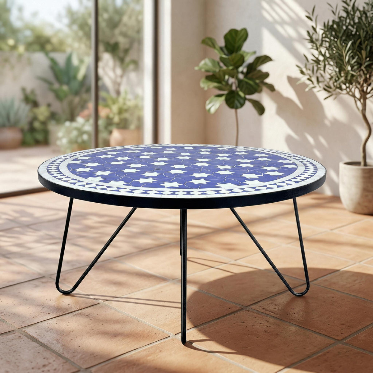 Moroccan Mosaic Table, Round 36 In 90Cm Zellige Tile Coffee Table