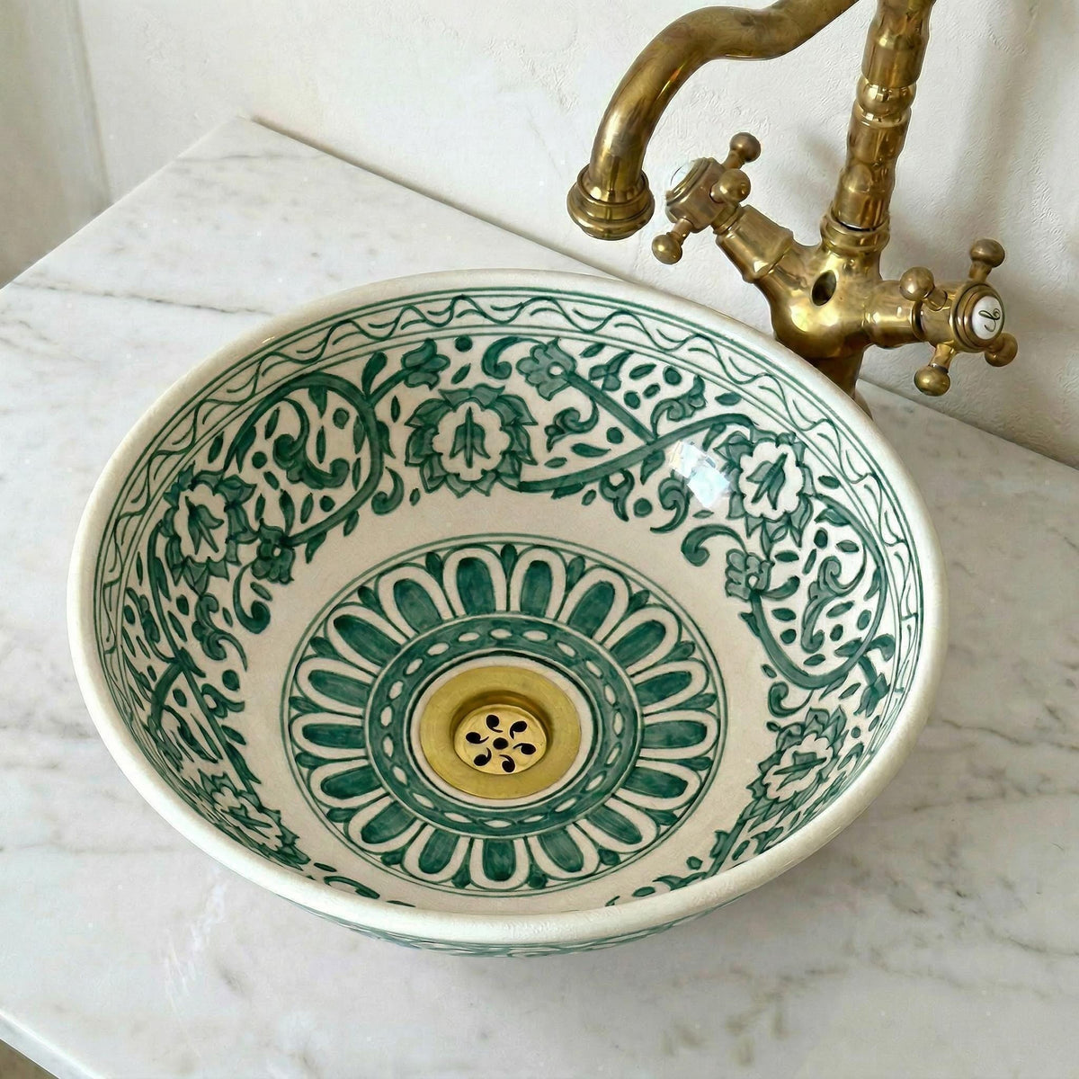 Ceramic Vessel Sink, Burgundy Hand-Painted Moroccan, 12" Diameter