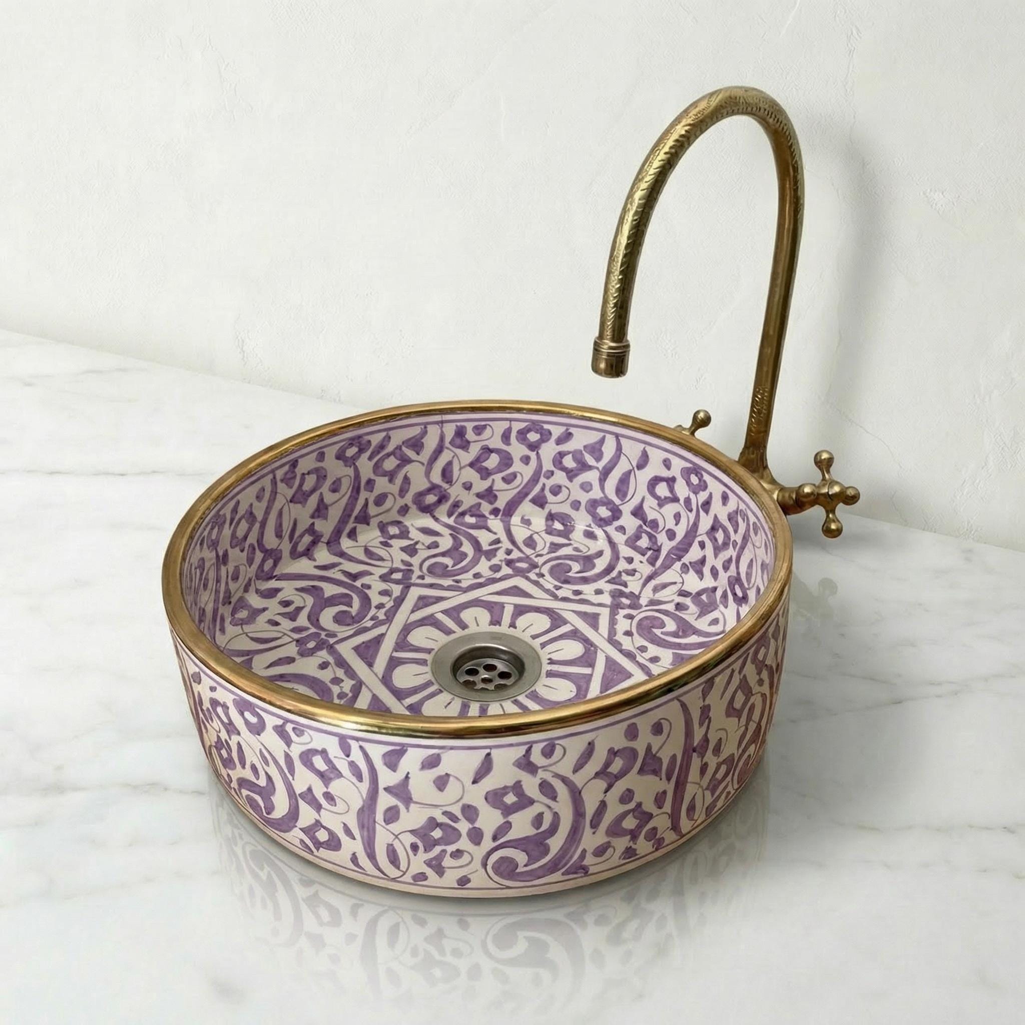 Moroccan Vessel Sink, Emerald Green Oval Ceramic 3.5" Brass Drain