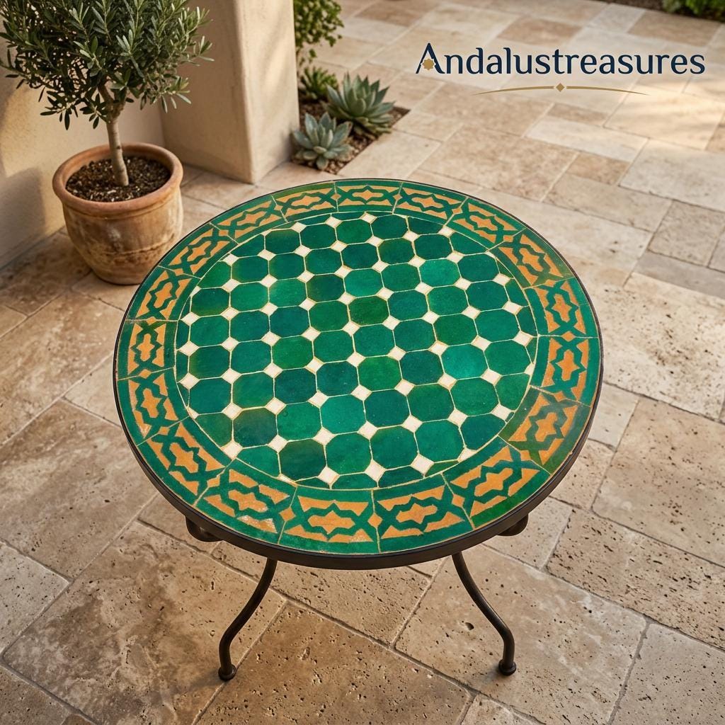 Moroccan Mosaic Coffee Table, Handcrafted Zellige, 12–48 In, Iron