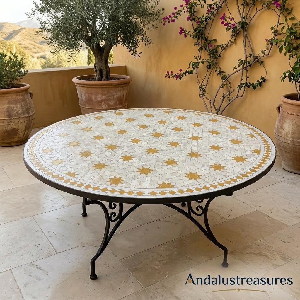 Moroccan Mosaic Side Table, Handmade Zellige Tile Top, 30-120 Cm.
