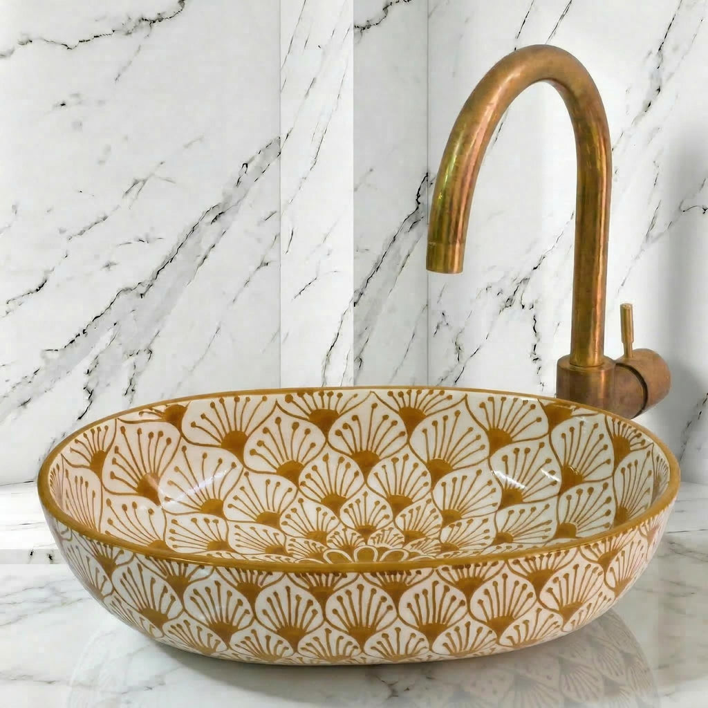 Moroccan Ceramic Sink, Pink Oval 36 Cm Hand-Painted Ceramic, Gift