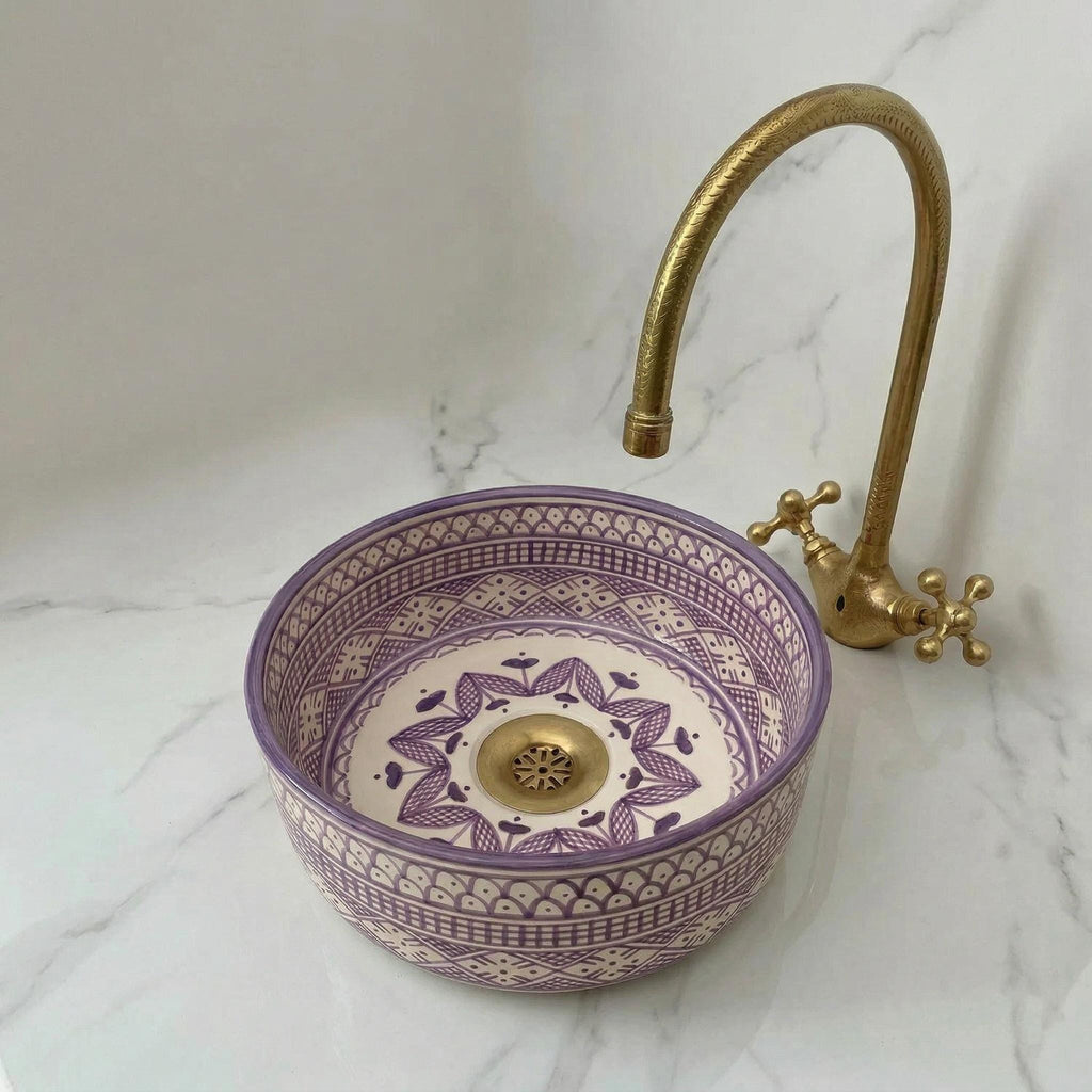 Moroccan Ceramic Vessel Sink, Ruby Red Checkered - 8–16" Diameter