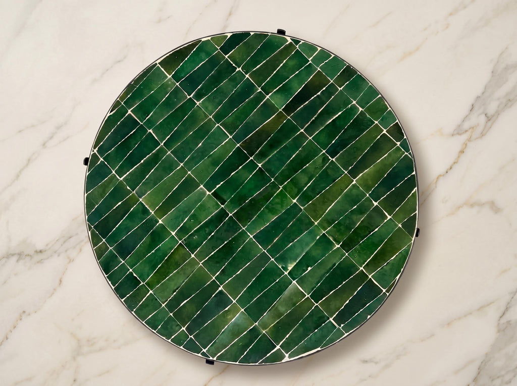 Zellige Tile Table, Round Handcrafted Coffee Glazed Clay 12-48 In