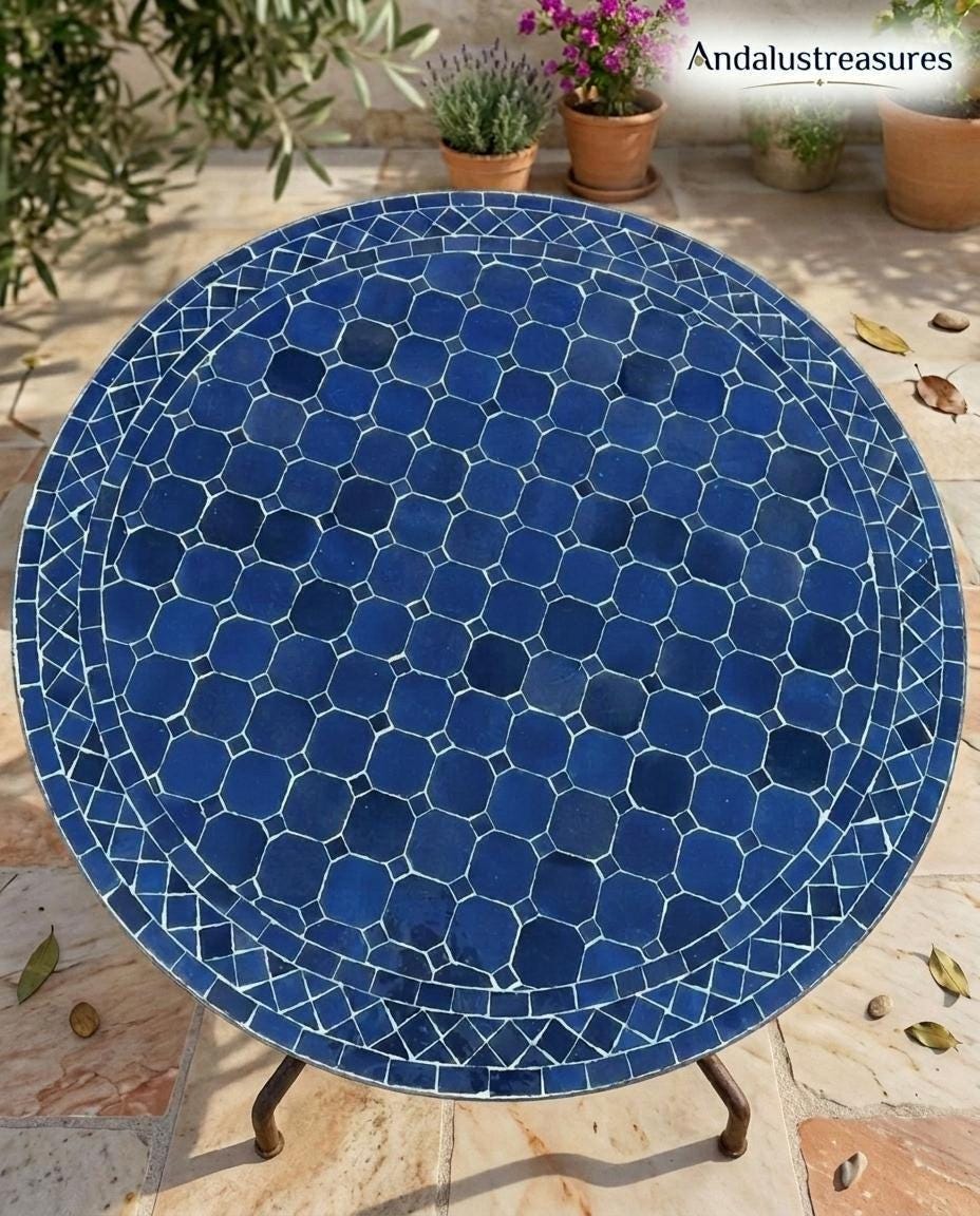 Moroccan Zellige Coffee Table, Tile Top, Powder Iron Base 12–48In