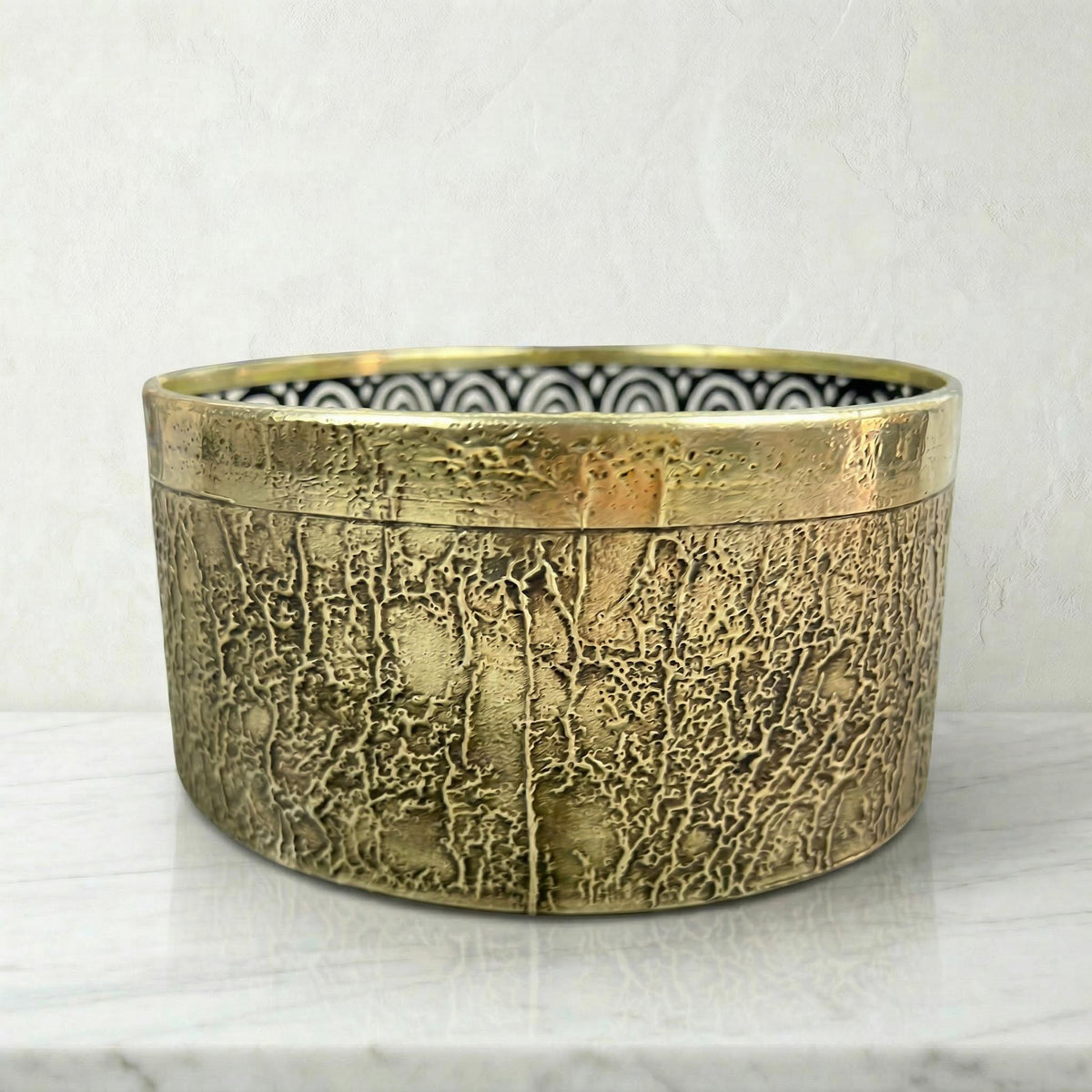 Moroccan Vessel Sink, Handcrafted Black Glazed Basin Brass Collar