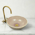 Burgundy Qchur Lhout Hand Painted Round Vessel Sink | Moroccan Ceramic Vanity