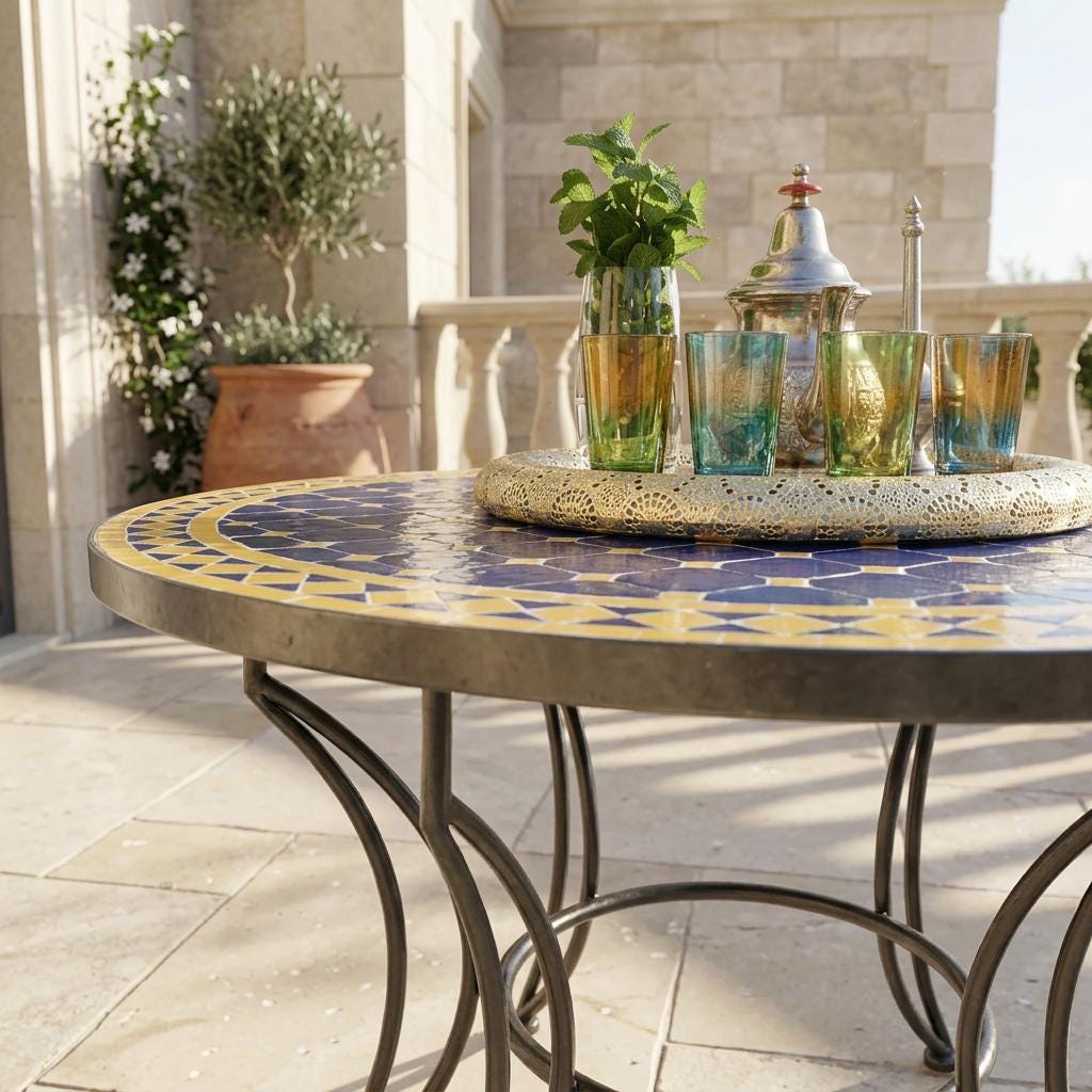Moroccan Mosaic Bistro Table Handmade Zellige Tile Top, 12–48 Inch