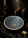 Sage Green Vessel Sink, Hand-Painted Ceramic, Marble-Wash, 8-16in