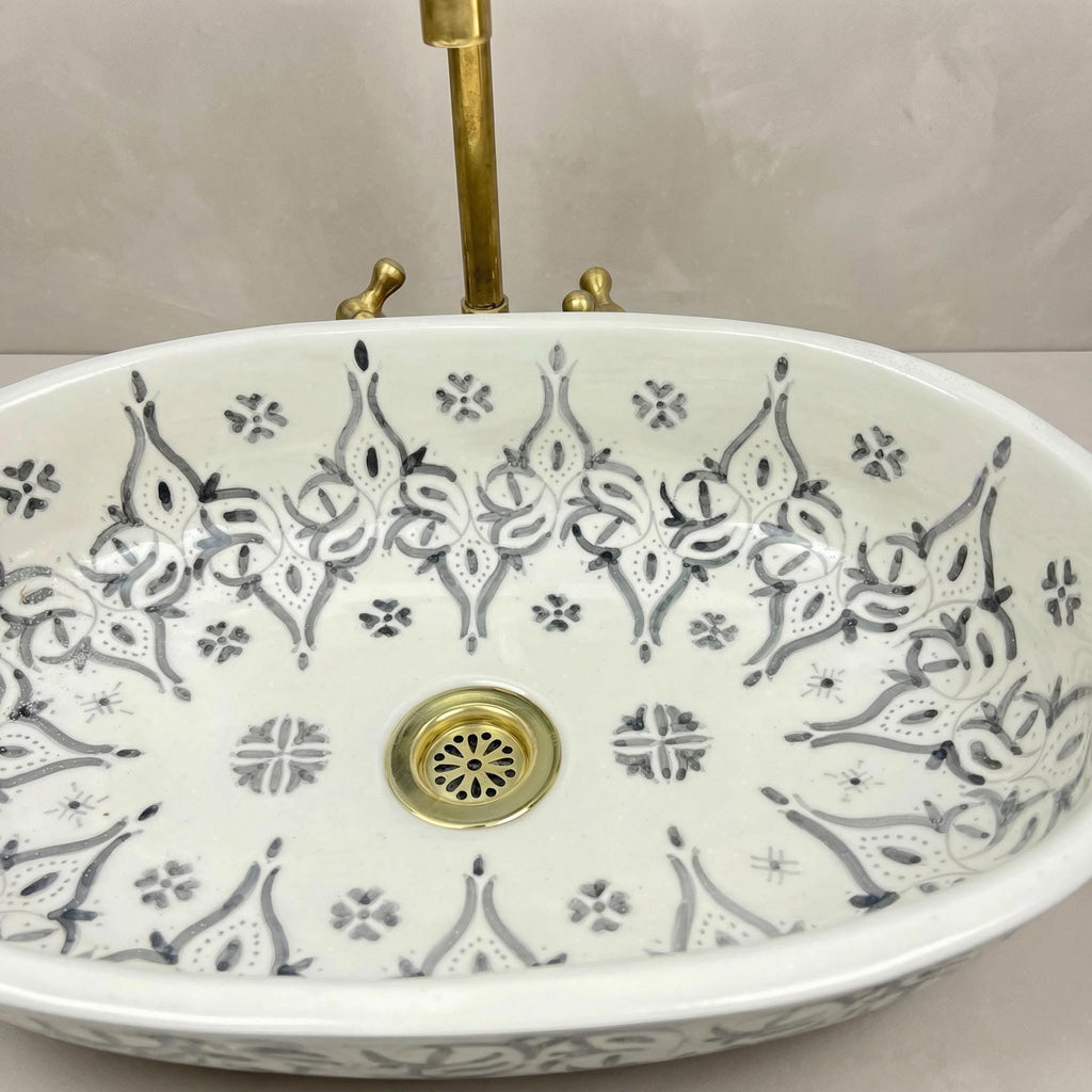 Ceramic Vessel Sink' Cobalt Oval 40cm Porcelain Basin BrassDrain