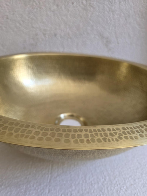 Hammered Brass Vessel Sink, 16in Round Antique Finish Basin Small