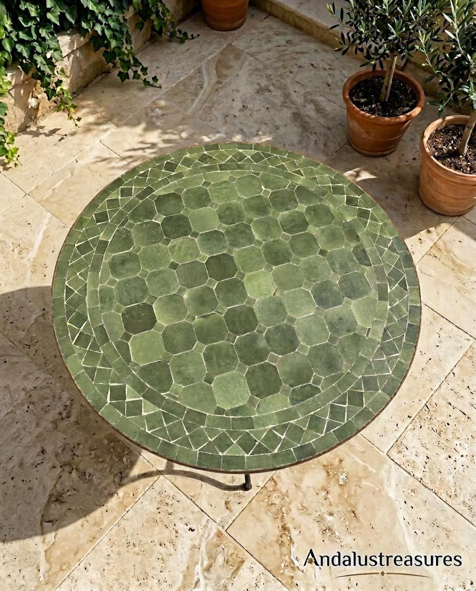 Moroccan Mosaic Side Table, Handcut Zellige Tile Top, 12-48 In Lg