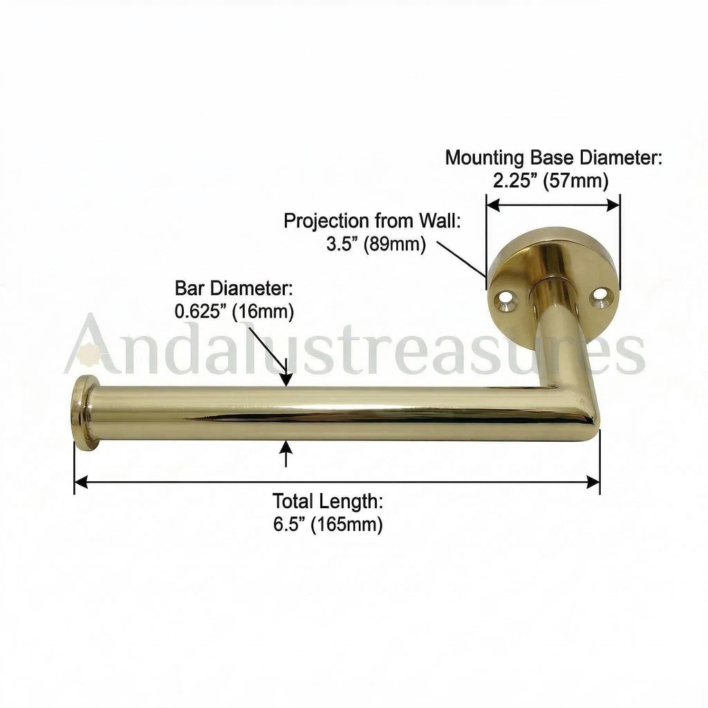 Brass Toilet Paper Holder, Handmade Unlacquered Solid Wall 3.5x6.5