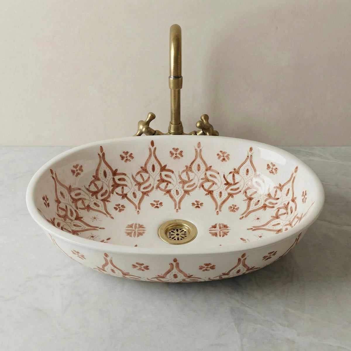 Ceramic Vessel Sink' Cobalt Oval 40cm Porcelain Basin BrassDrain