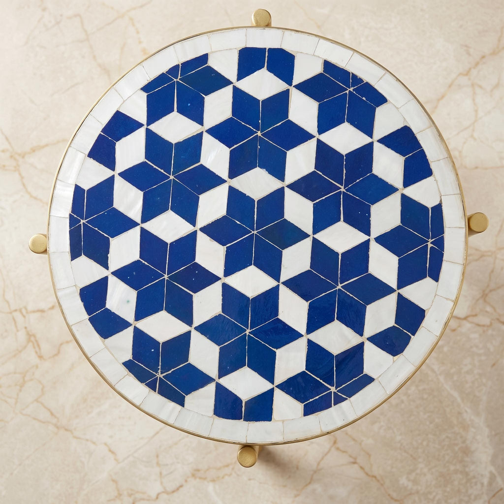 Zellige Tile Table, Emerald Mosaic Accent, 12–48 In Custom Sizes!