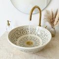 Handmade Ceramic Vessel Sink – Artisan Bathroom Sink | Moroccan Pottery Basin | Round Countertop Sink by AndalousTreasures

Unlike ordinary bathroom sinks, this handmade ceramic vessel sink by AndalousTreasures is carefully crafted to combine timeless design, durability, and everyday functionality. Its smooth curves and refined edges create an elegant silhouette, while the precision-shaped base promotes efficient water flow and smooth drainage