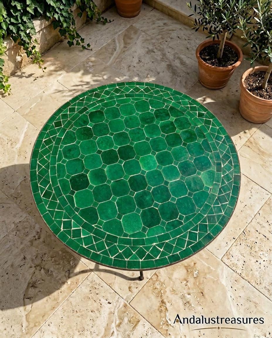 Moroccan Mosaic Side Table, Handcut Zellige Tile Top, 12-48 In Lg