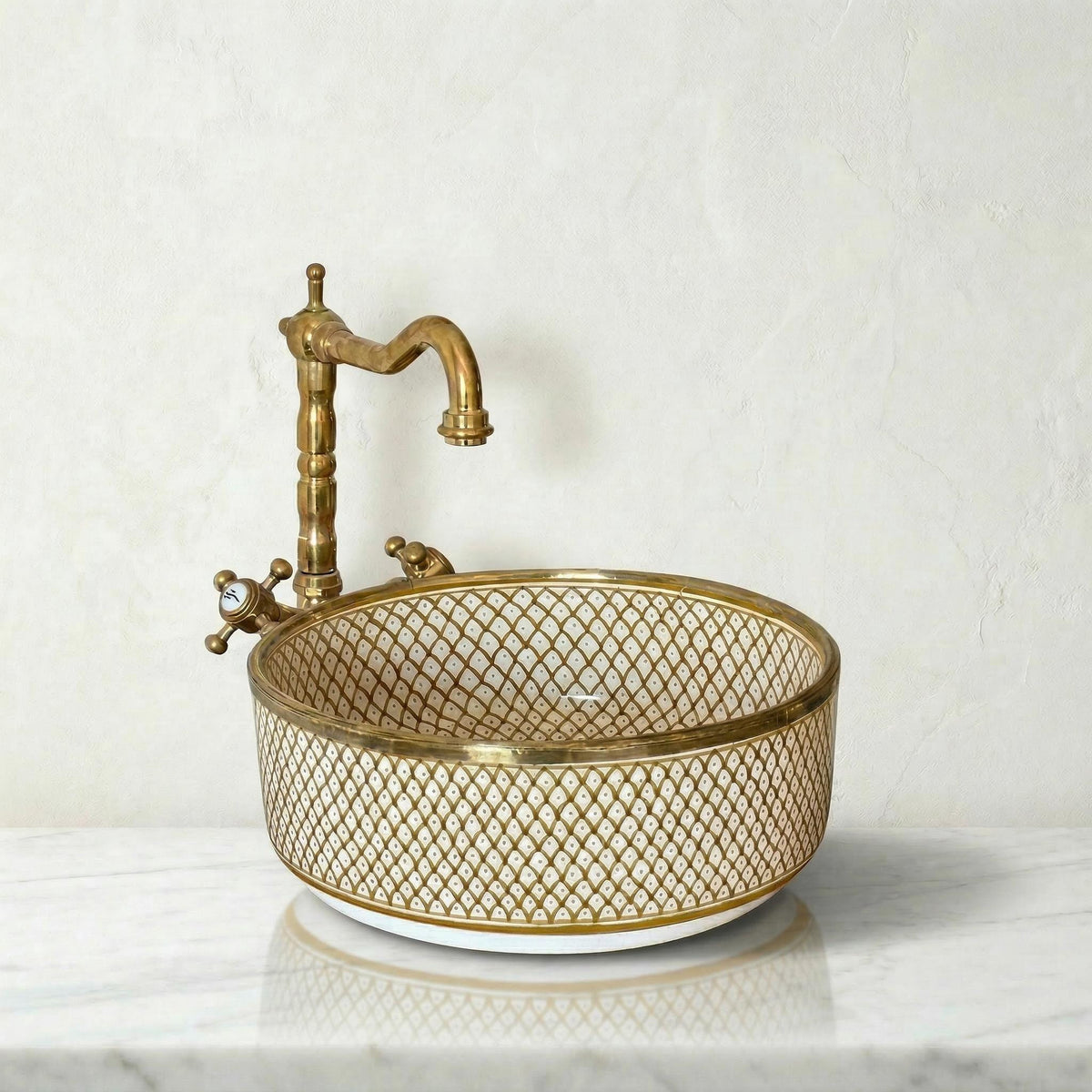Gold Rim Vessel, Handmade Yellow Ceramic Oval Vanity Sink, 8-16".