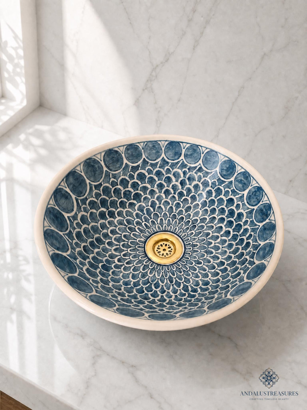 Sage Green Vessel Sink, Hand-Painted Ceramic, Marble-Wash, 8-16in
