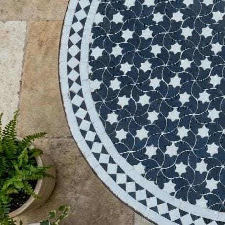 Moroccan Mosaic Coffee Table, 36in Round Handmade Zellige Outdoor