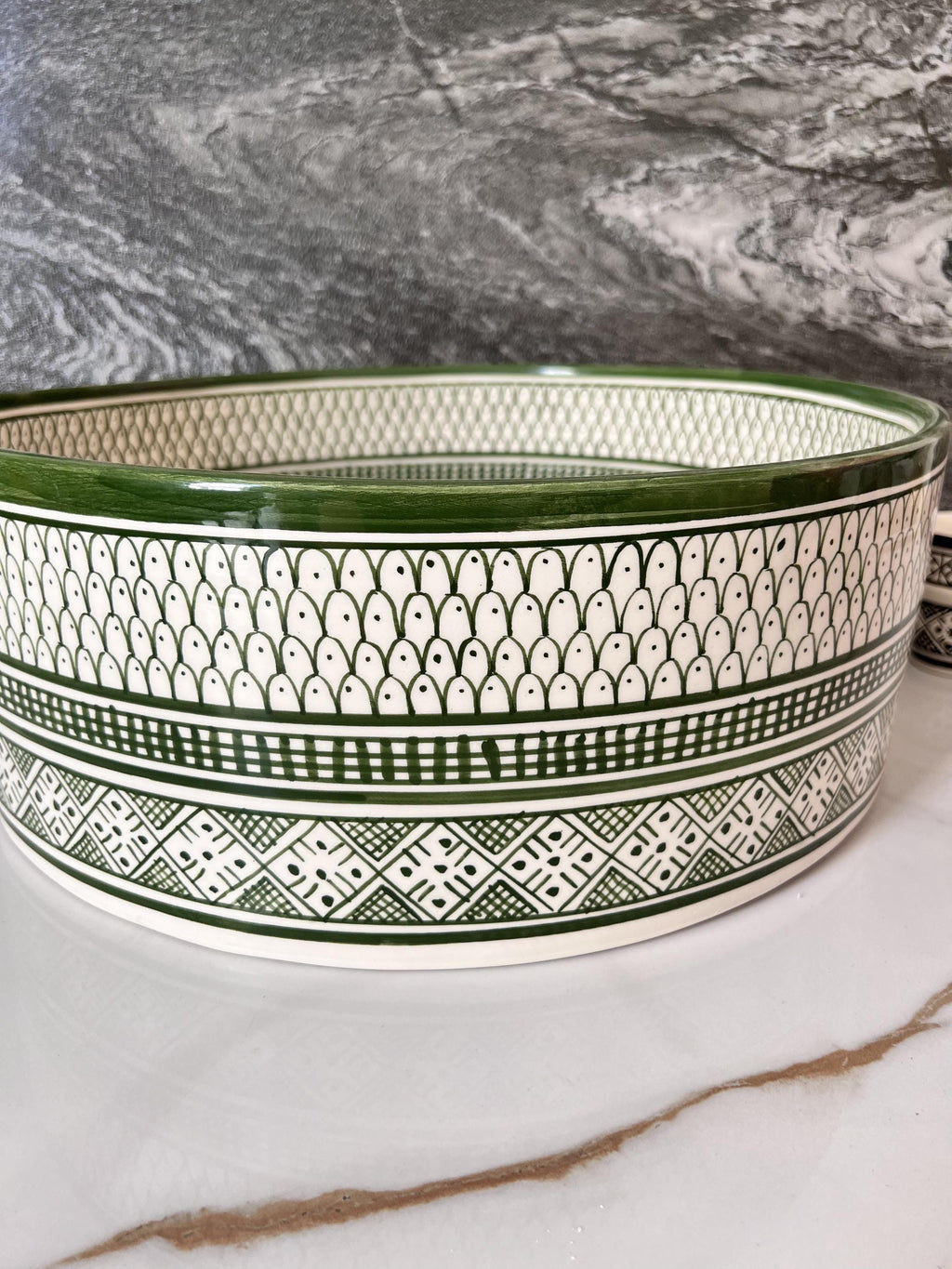 Moroccan Ceramic Vessel Sink, Hand-Painted Round Basin 12"(30 cm)
