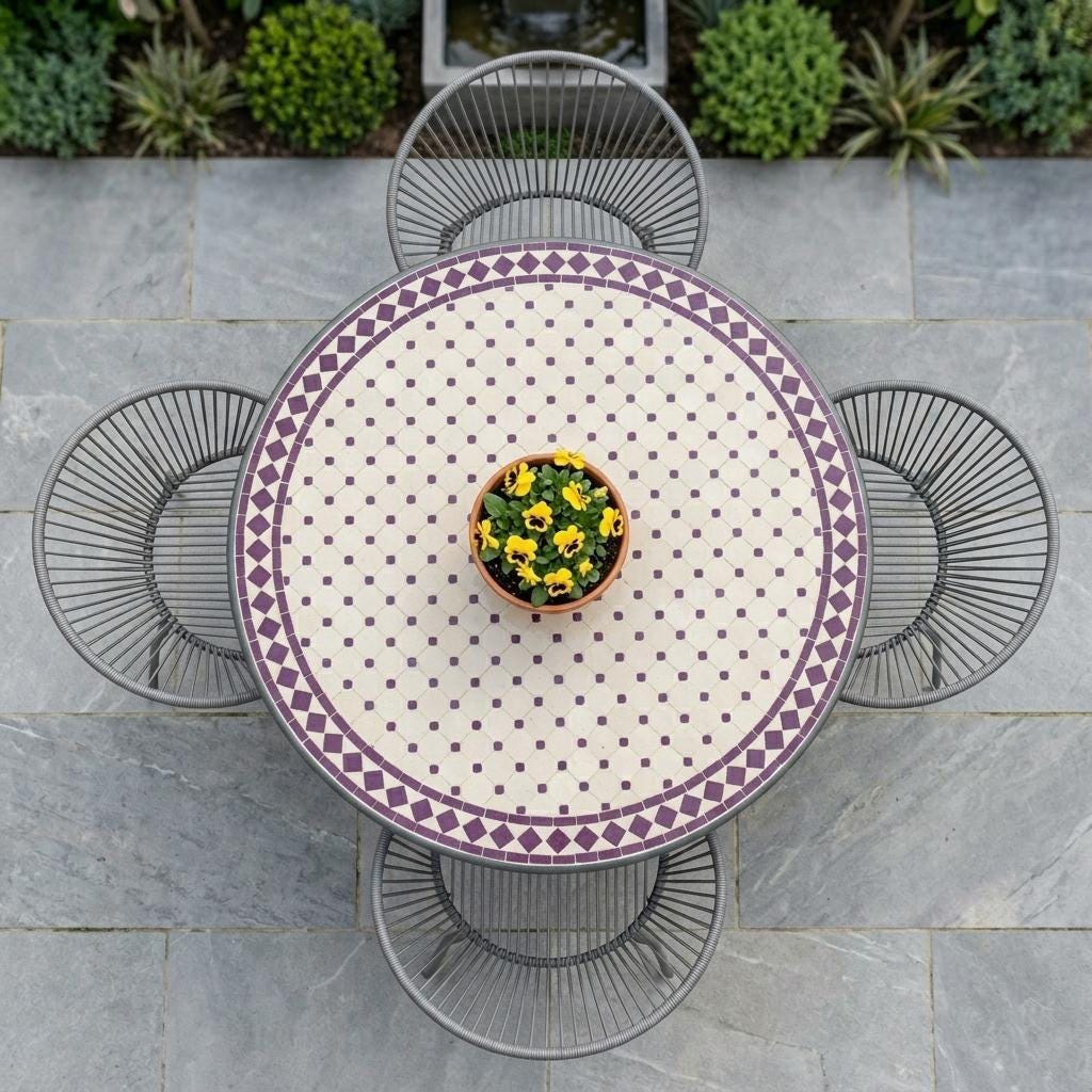 Moroccan Mosaic Table, Zellige 12-48 Inch Iron Base, Hairpin Legs