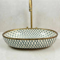 Teal Green Qchour Lhout Handmade Oval Ceramic Vessel Sink | High Gloss Porcelain Bathroom Basin