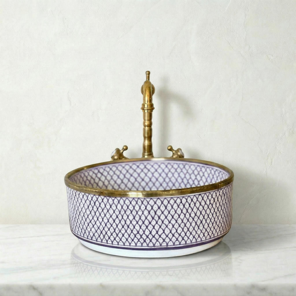 Gold Rim Vessel, Handmade Yellow Ceramic Oval Vanity Sink, 8-16".