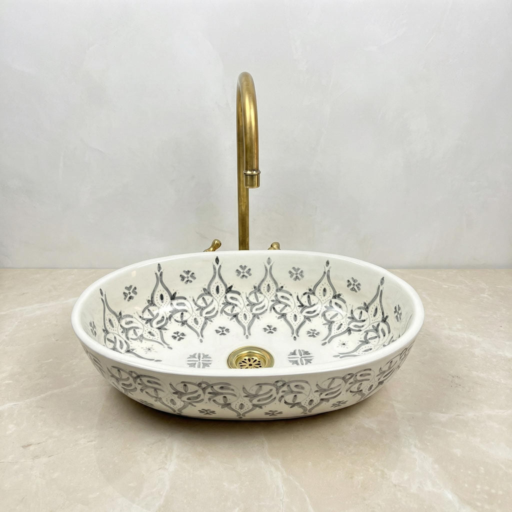 Ceramic Vessel Sink' Navy Oval Hand-Painted Fes, 40cm Small Vanity