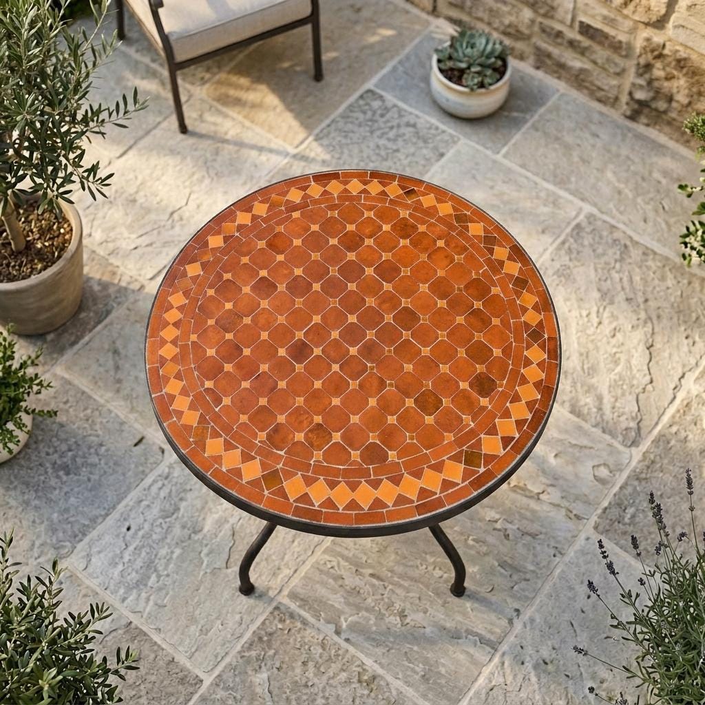 Moroccan Mosaic Bistro Table Handmade Zellige Tile Top, 12–48 Inch