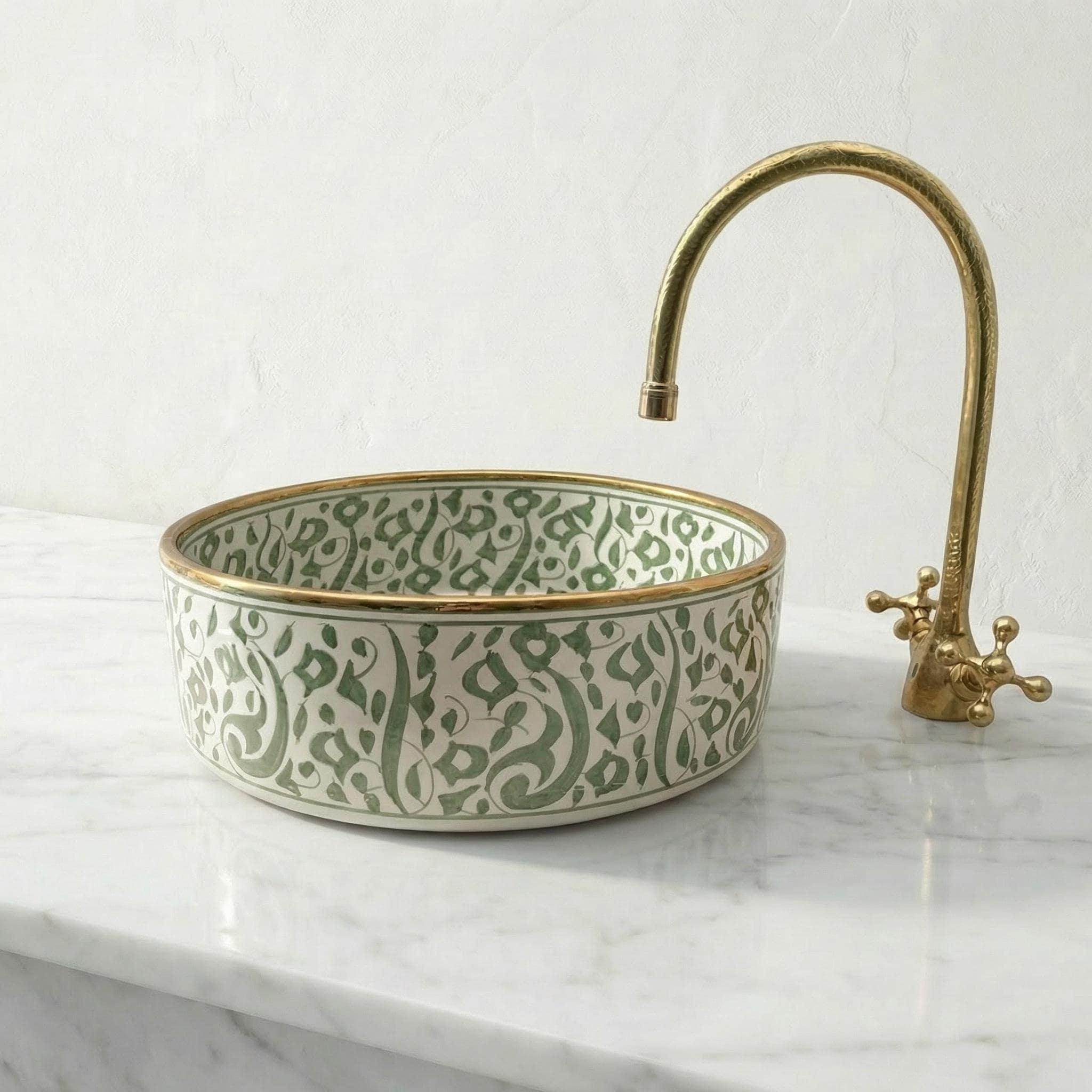 Sage Green Vessel Sink, Oval Glazed Ceramic Vanity Basin 8-16