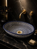 Moroccan Ceramic Sink, Black Oval Ceramic Washbasin, Handmade Fes