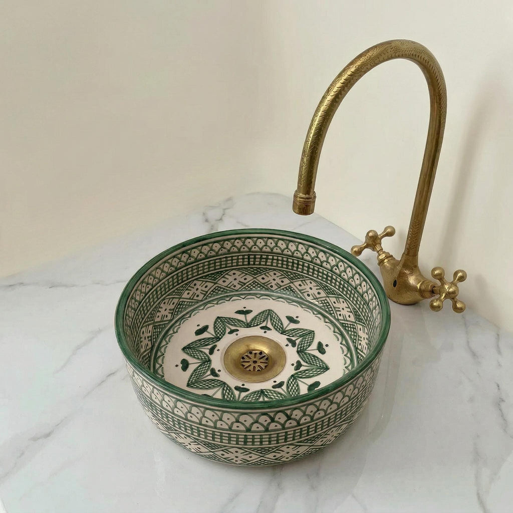 Moroccan Ceramic Vessel Sink, Ruby Red Checkered - 8–16" Diameter