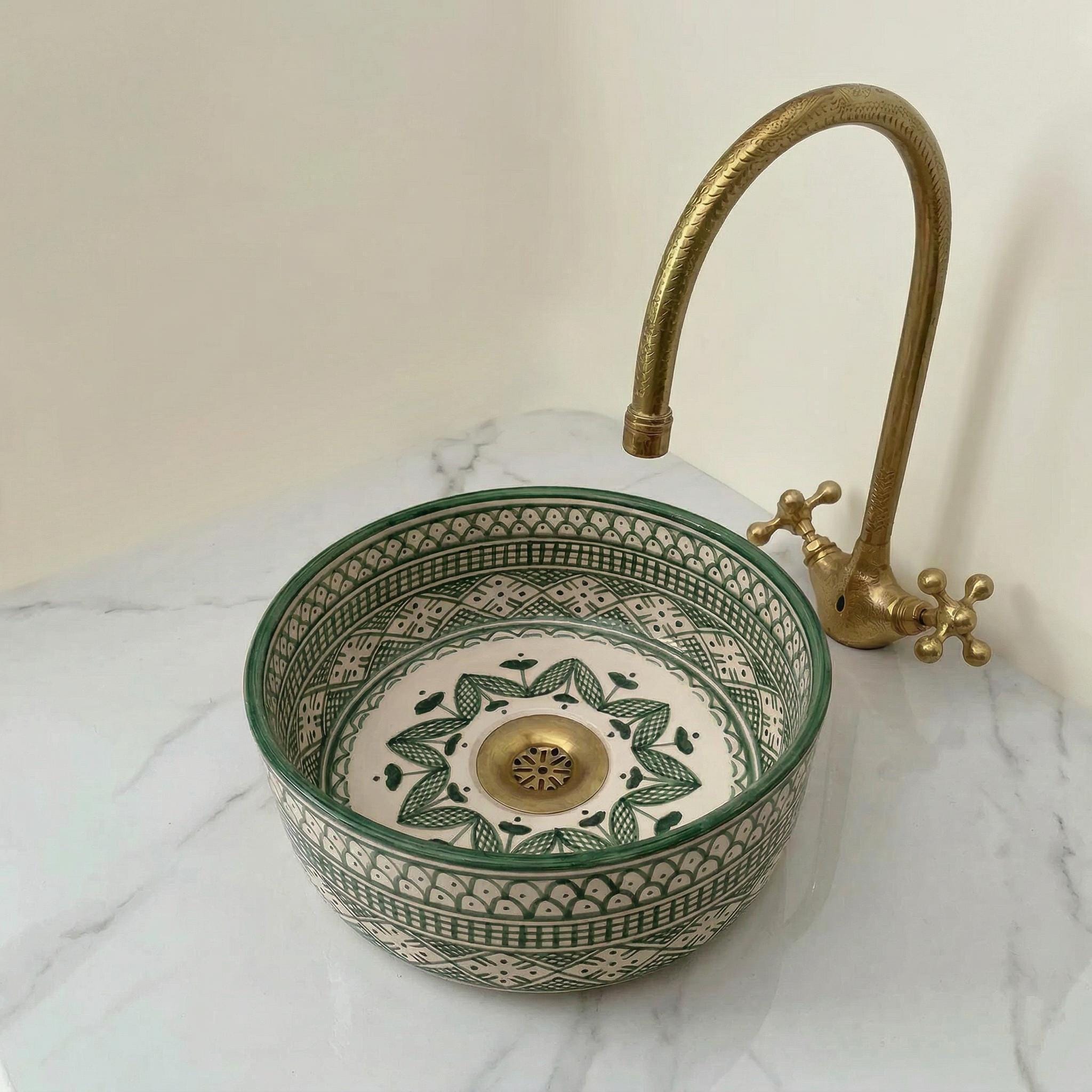 Moroccan Ceramic Vessel Sink, Ruby Red Checkered - 8–16" Diameter
