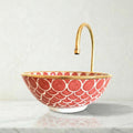Moroccan Vessel Sink, Coral Pink Porcelain Basin, 14Kt Gold Rims.