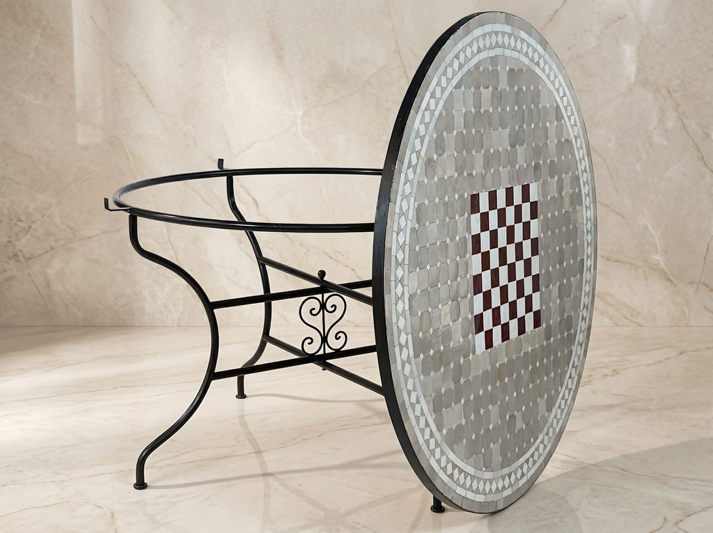 zellige tile table, Moroccan Bistro Side Table, 30-48in Iron Base