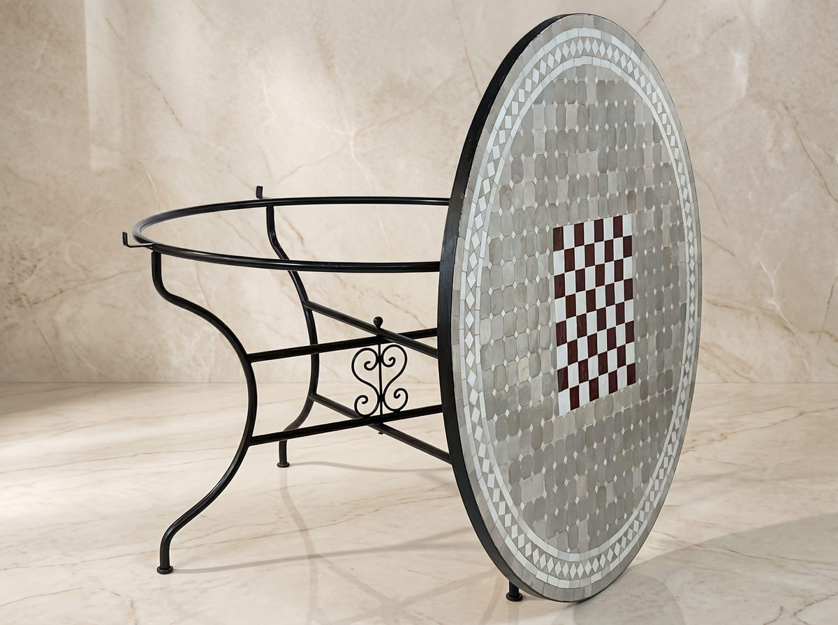 zellige tile table, Moroccan Bistro Side Table, 30-48in Iron Base