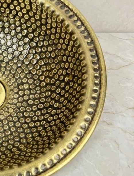 Moroccan Brass Lavabo, Hammered Unlacquered Basin, 16 In Diameter